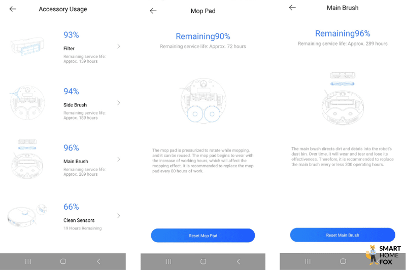 The condition of the spare parts is viewed in the Dreamehome App.